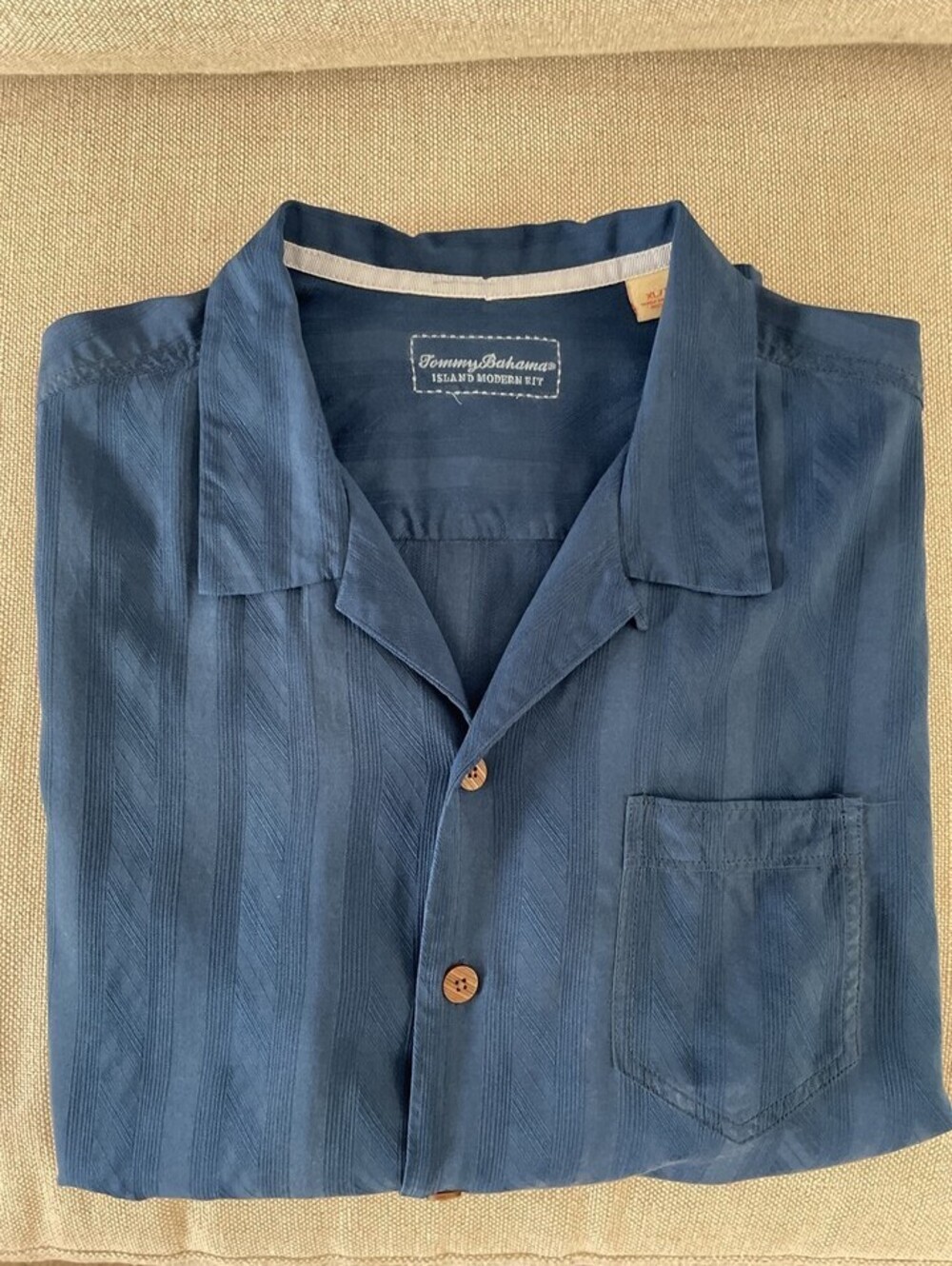 Tommy Bahama Subtle Tonal Print Silk Camp Shirt Blue XL